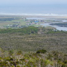 Village and river Cucao seen from Cerro Huelde (220 meters)